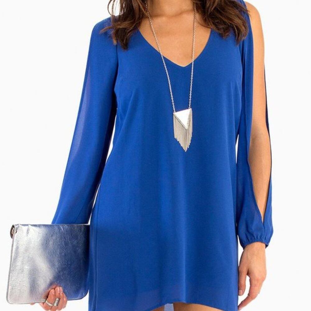 Lovers + Friends Navy Blue Long Sleeve V Neck Shift Dress Mini Dress S